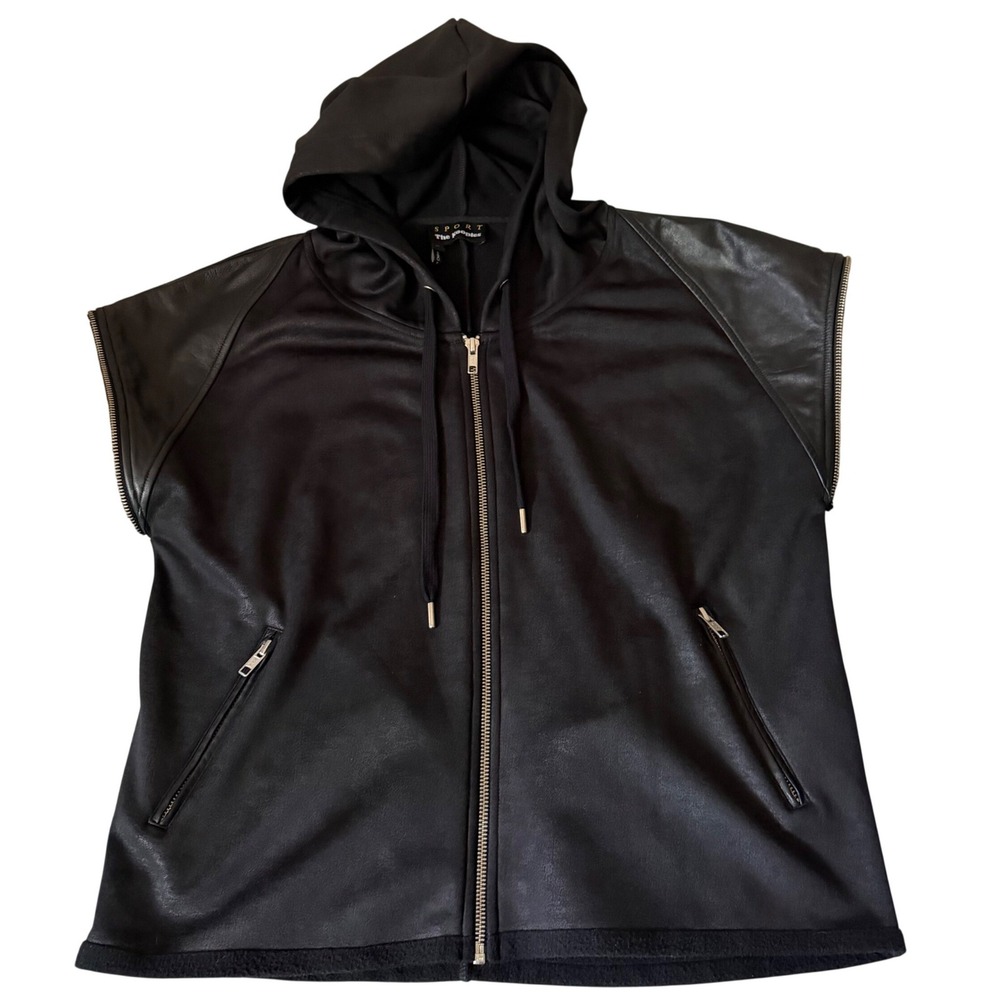 THE KOOPLES SPORT Coated Hooded Vest Black Zip Up Moto Minimalist Womens M
